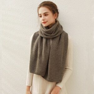 016 - Solid Color Ribbed Knit Scarf Brown